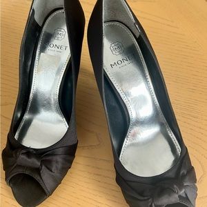 Black satin evening heels